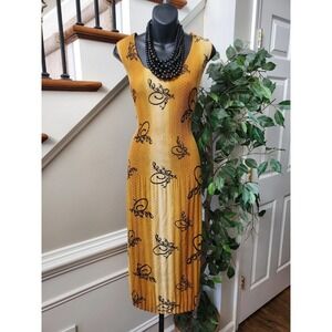 Women's Brown Polyester Blend Round Neck Sleeveless Casual Knee Length Dress S